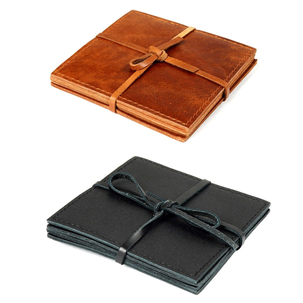 Stylish Home Accent Set of 4 Genuine Leather Coasters