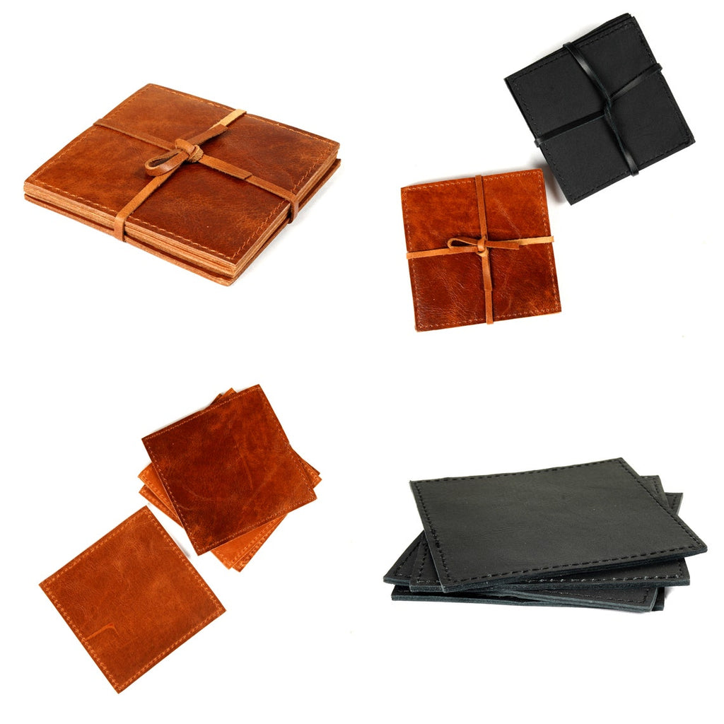 Stylish Home Accent Set of 4 Genuine Leather Coasters