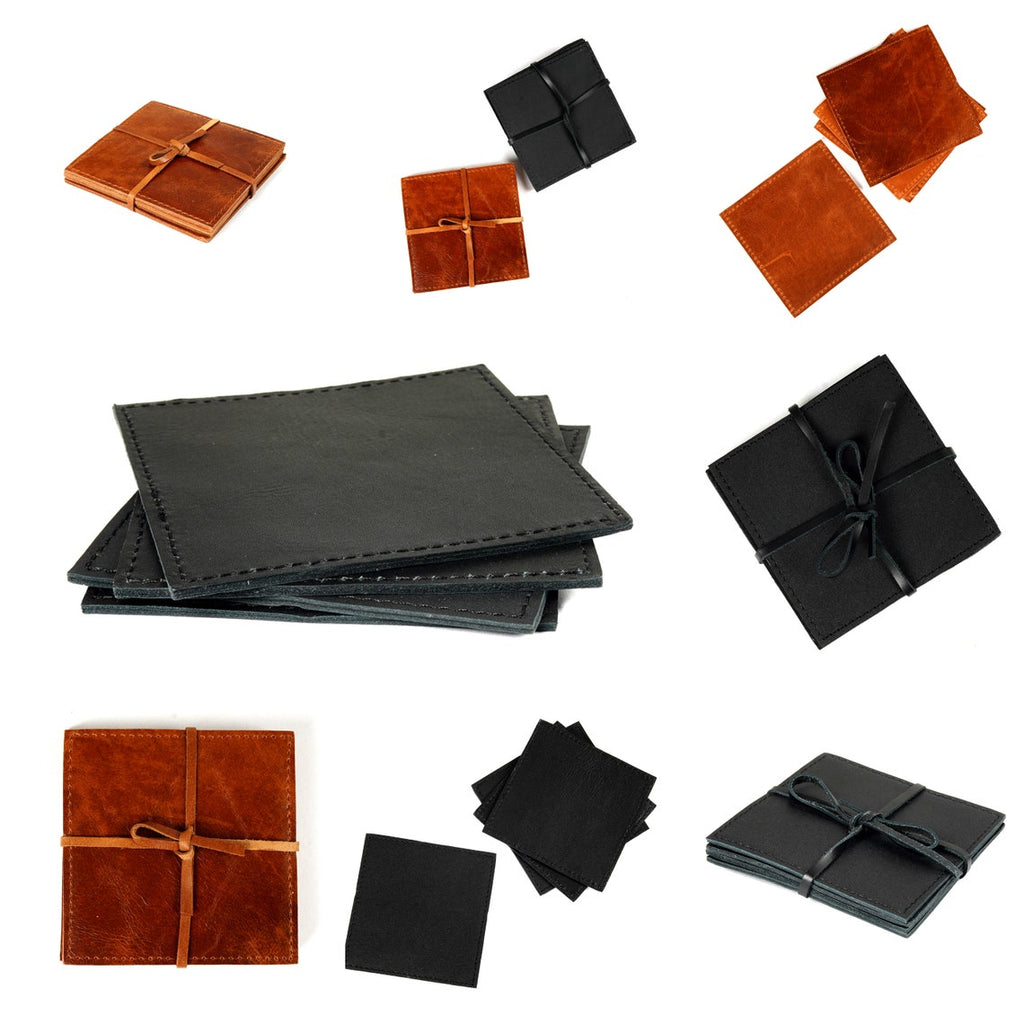 Stylish Home Accent Set of 4 Genuine Leather Coasters