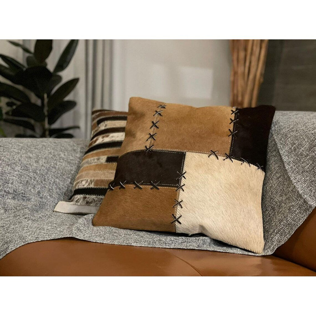 Sleek Cowhide Charm Black and White Leather Cushion Pillow Covers