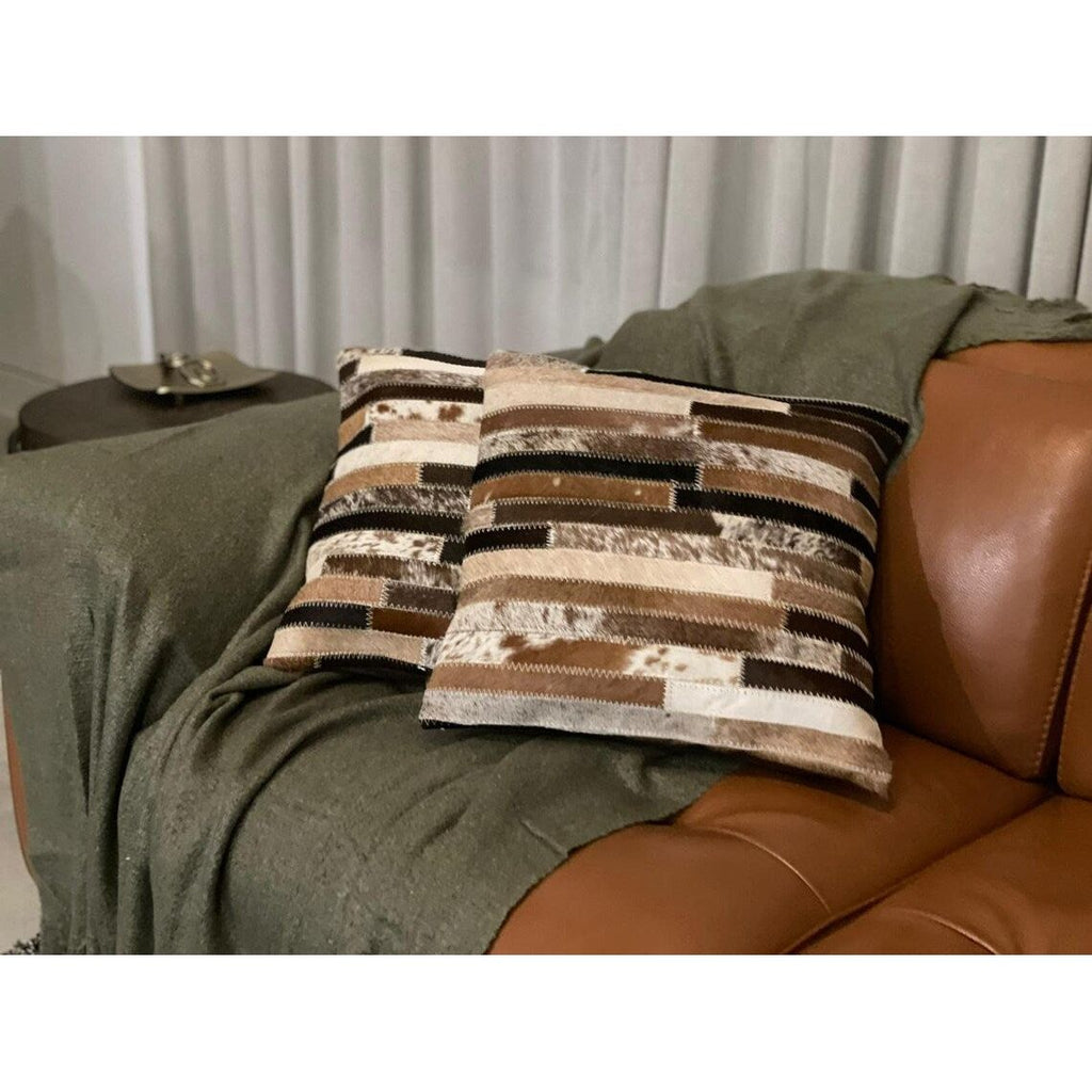 Sleek Cowhide Charm Black and White Leather Cushion Pillow Covers