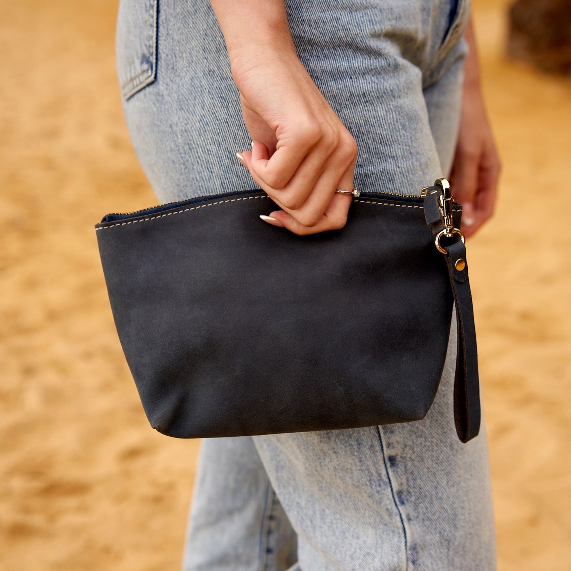Sleek and Minimalist Small Leather Toiletry Crossbody Bag