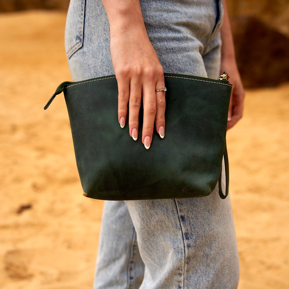 Sleek and Minimalist Small Leather Toiletry Crossbody Bag