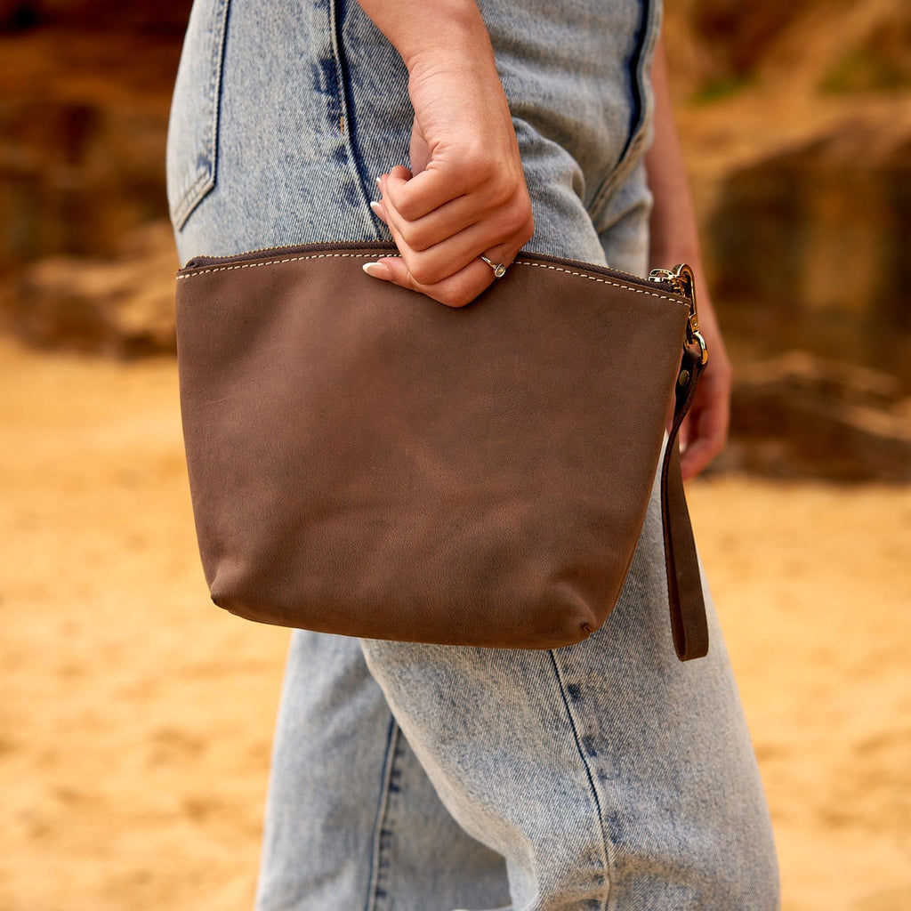 Sleek and Minimalist Small Leather Toiletry Crossbody Bag