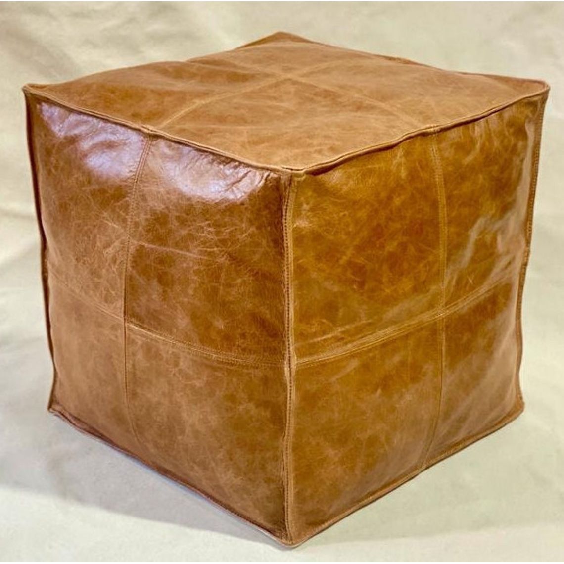 Exquisite Leather Tan Moroccan Ottoman