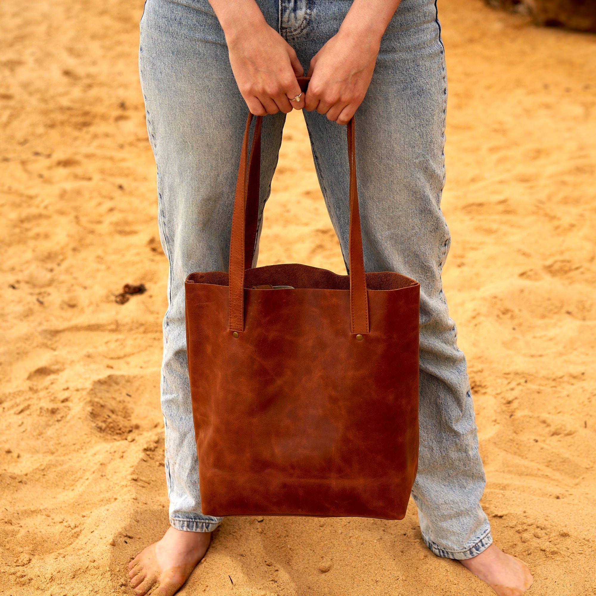 Versatile Work Companion Brown Leather Tote Bag