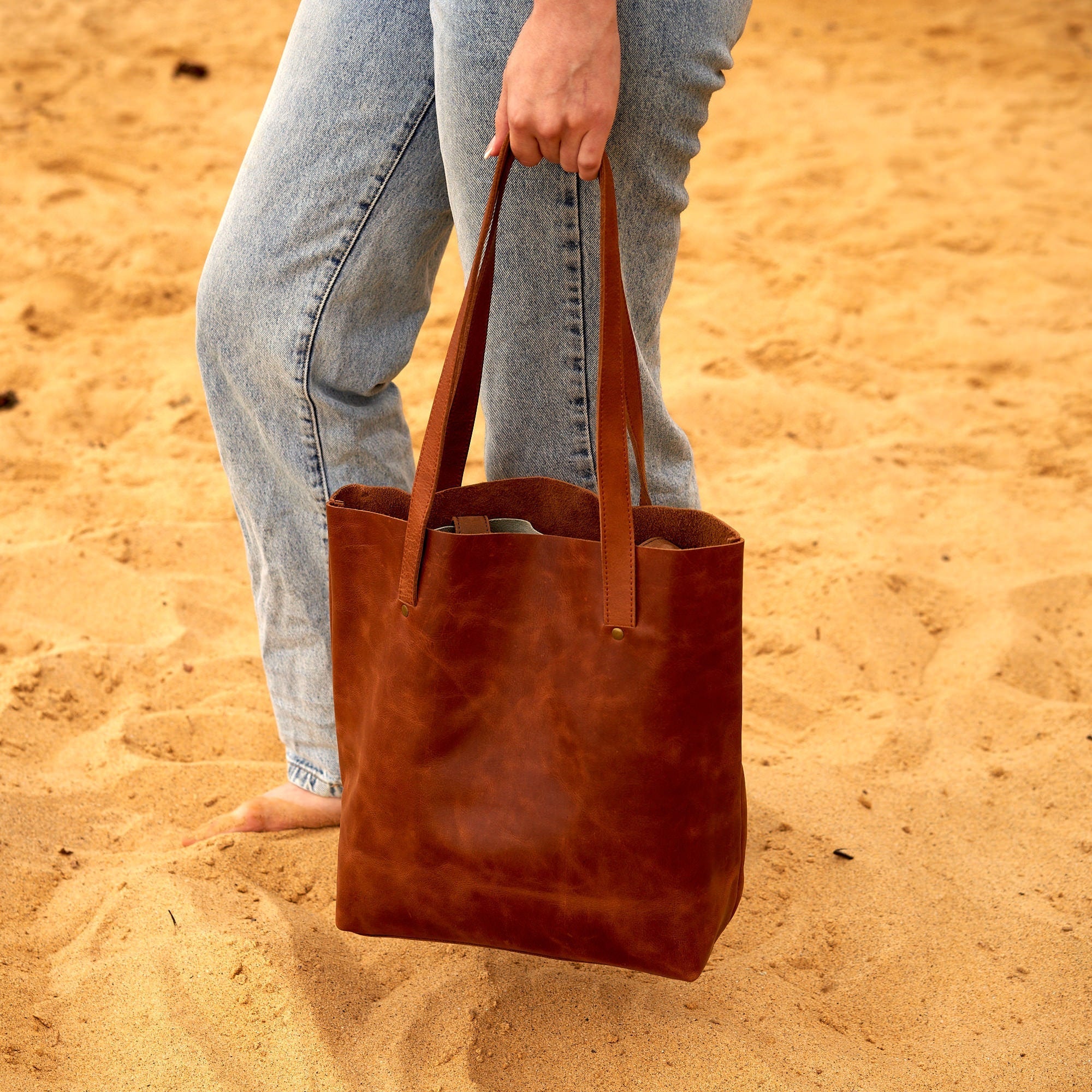 Versatile Work Companion Brown Leather Tote Bag