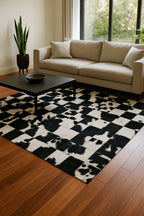 Checkerboard Cowhide Patchwork Rug - Handcrafted Natural Leather