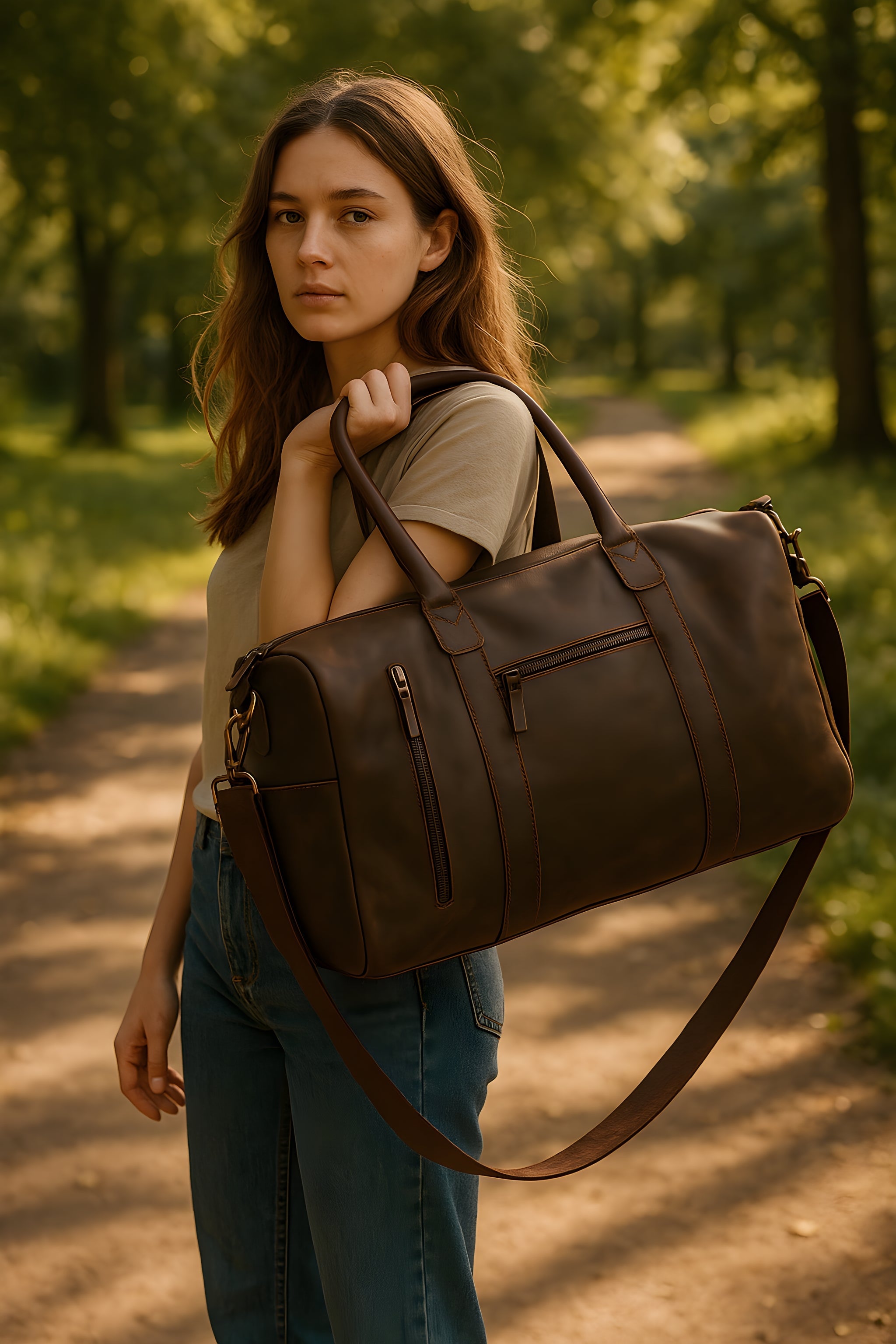 The Voyager - Handmade Leather Duffel Bag for Travel & Weekends