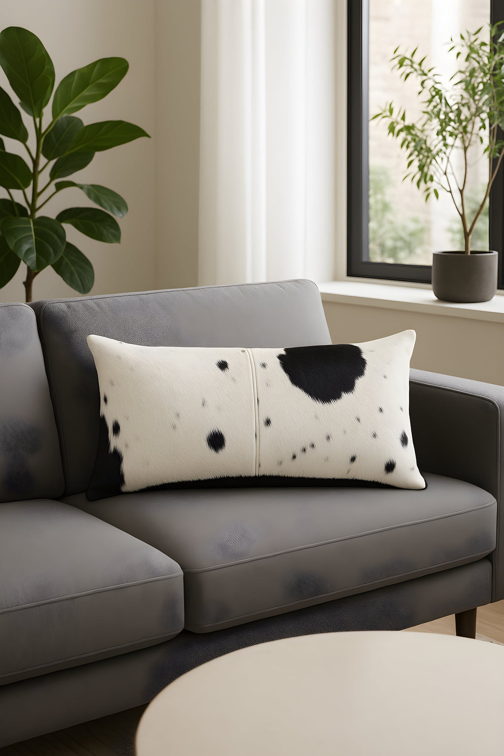 Luxury Black & White Cowhide Cushion - Rectangle Pillow Cover (Handcrafted)