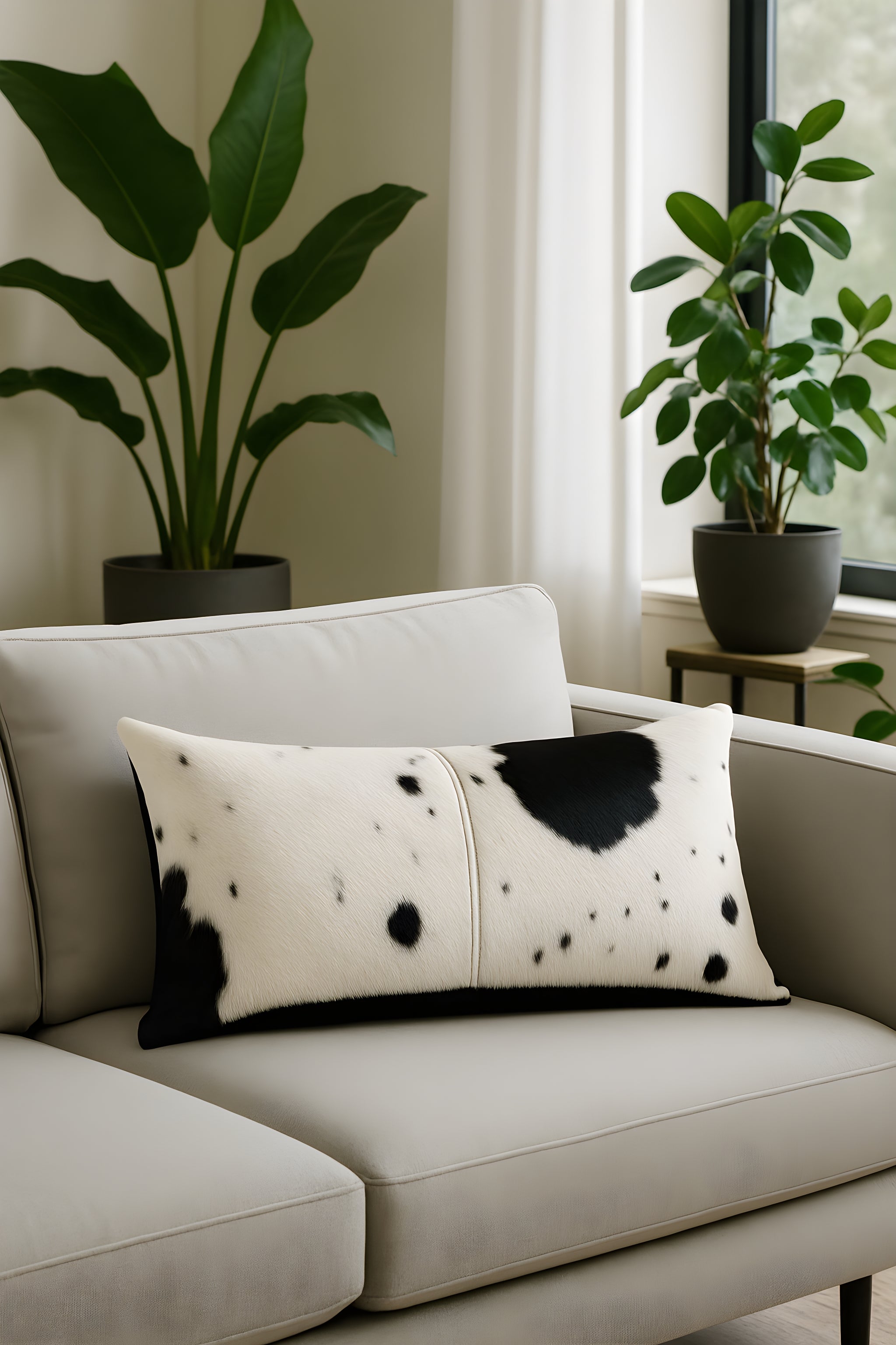 Luxury Black & White Cowhide Cushion - Rectangle Pillow Cover (Handcrafted)
