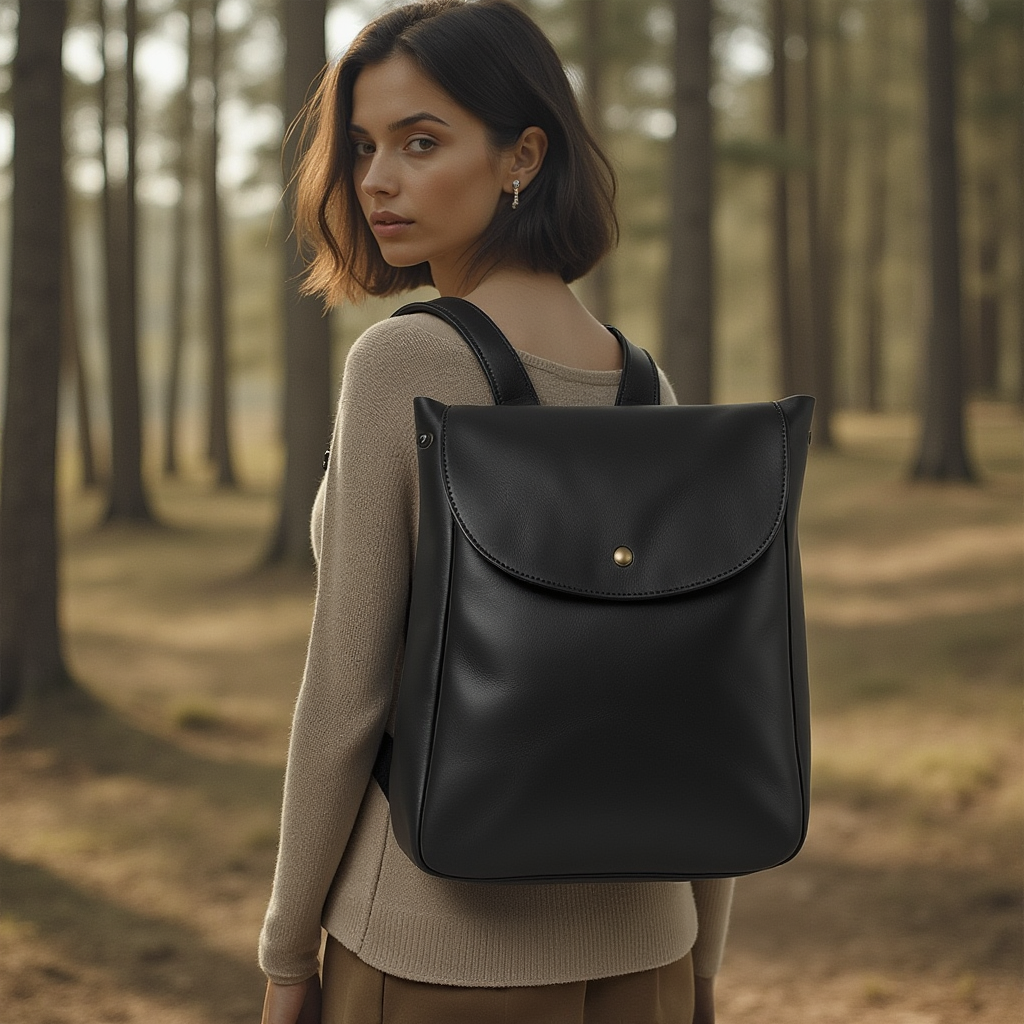 Minimalist Black Leather Backpack - Sleek Everyday Carry